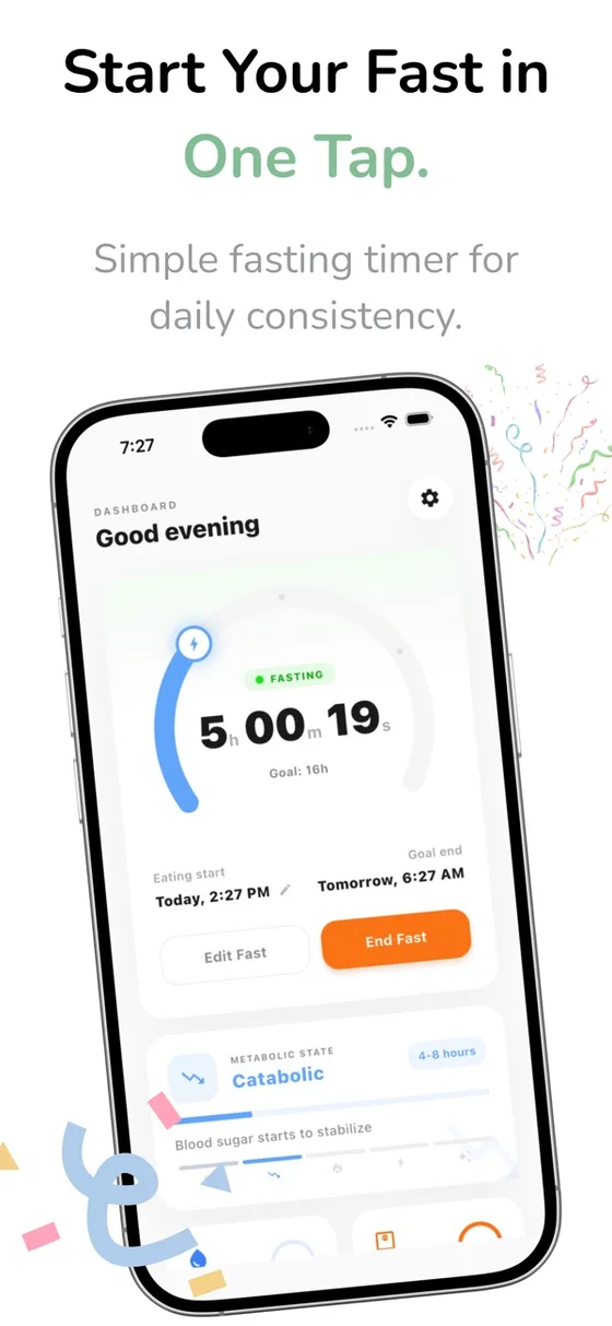 Start your fast in one tap with the circular timer